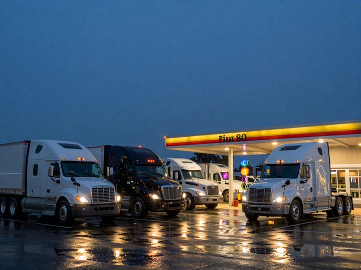 Iowa 80 Truckstop at Walcott at blue hour - where Iowa truckers and locals meet
