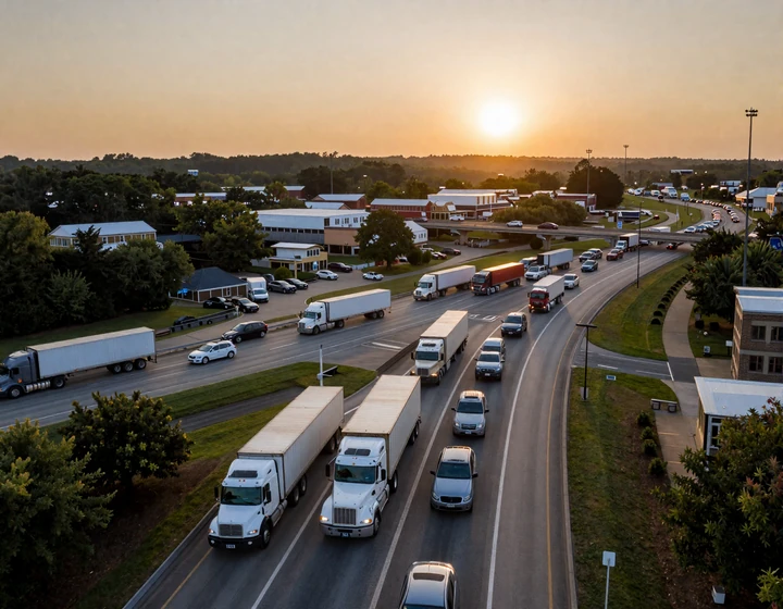 Tom Moreland Interchange (Spaghetti Junction) Atlanta with 18-wheeler traffic - Southeast freight crossroads for trucker dating