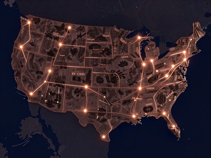 US trucker route map showing CDL dating matches across major freight corridors