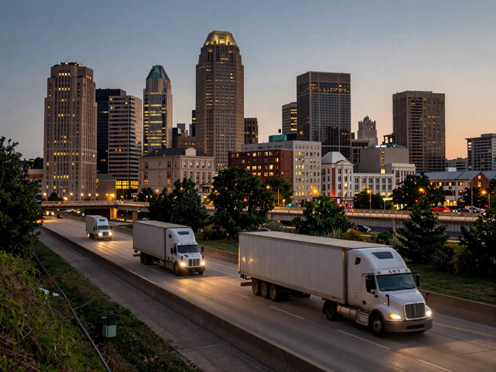 Columbus Ohio skyline with I-70 freight traffic for Ohio CDL dating