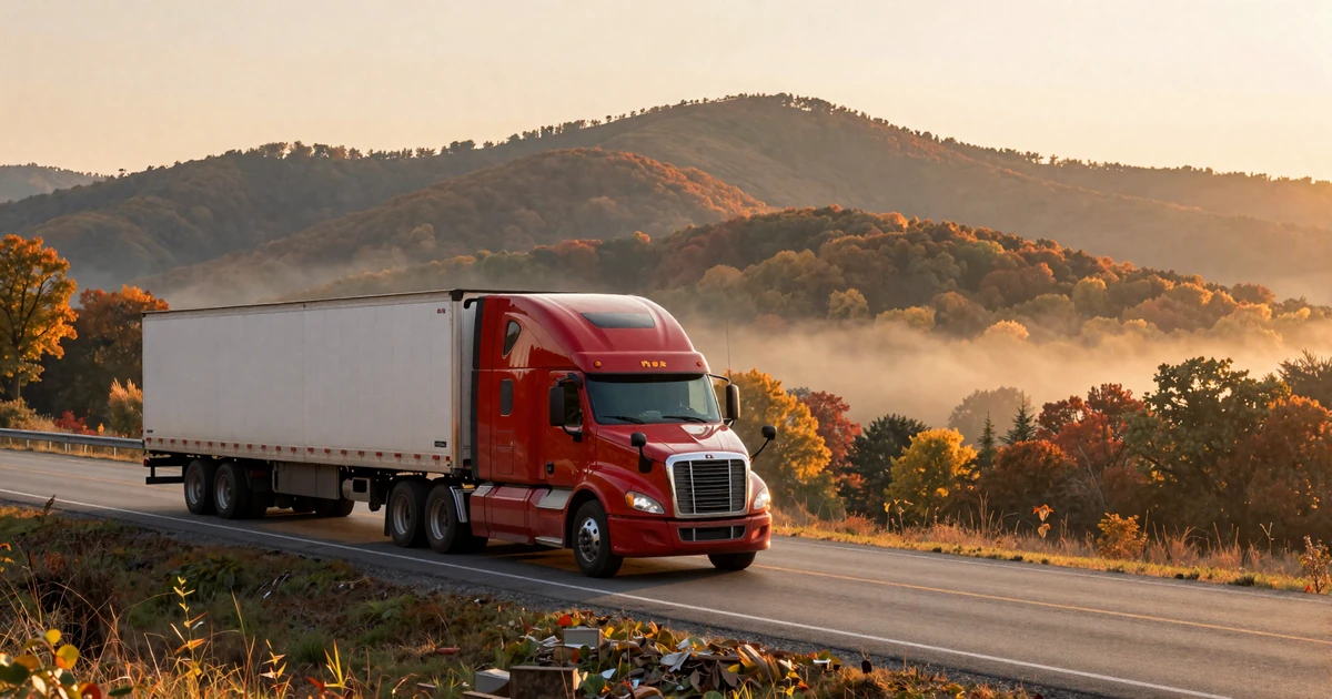 Pennsylvania I-80 corridor with semi-truck at sunset for trucker dating Pennsylvania
