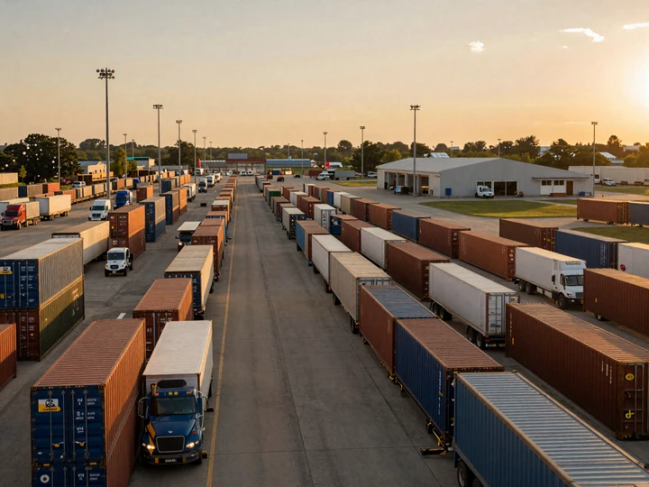 Joliet Illinois intermodal yard with semi-trucks for Chicago area freight trucker dating